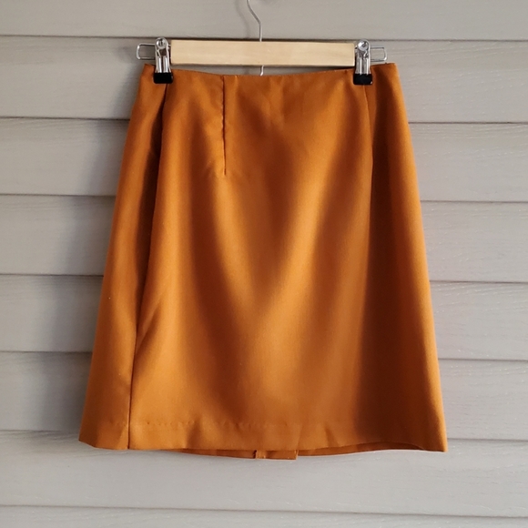 Vintage 80's 90's size 3 S/XS golden mustard button wrap mini skirt - Picture 4 of 5